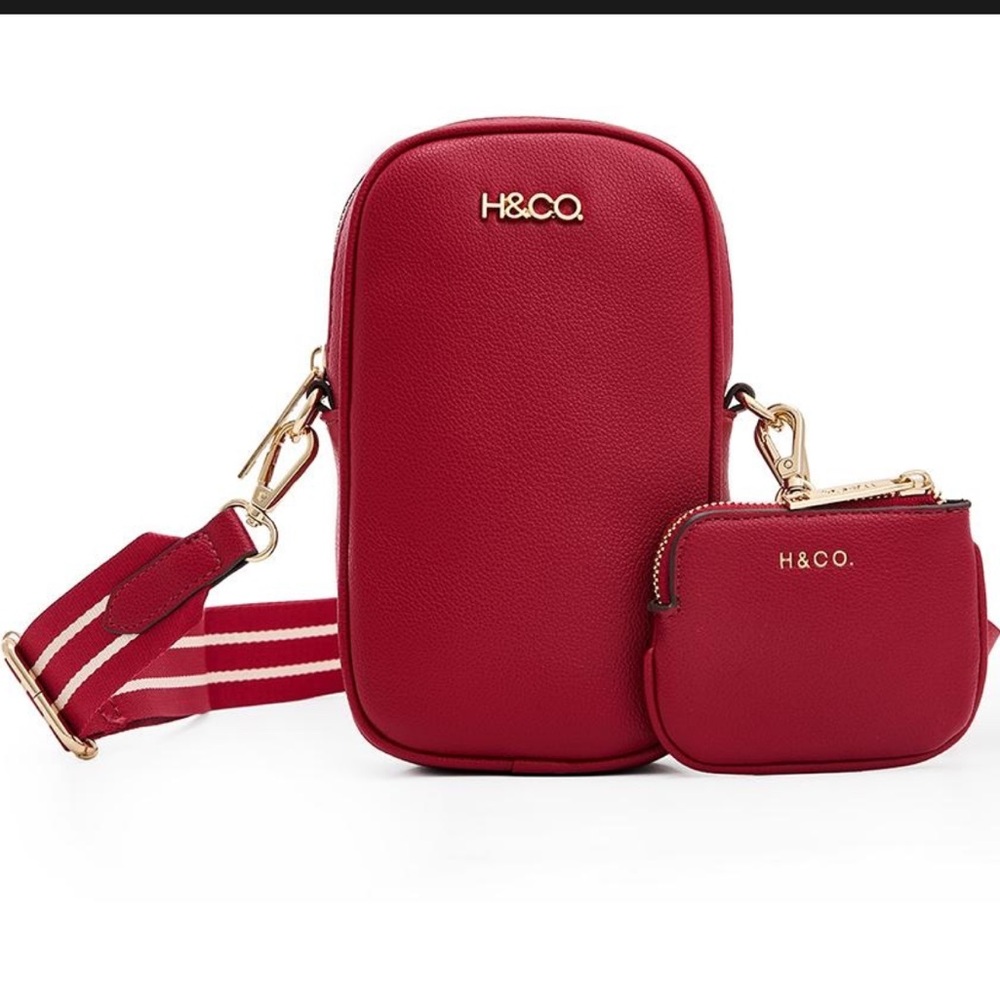 H&CO Red Crossbody Bag Gold Accents & Coin Purse